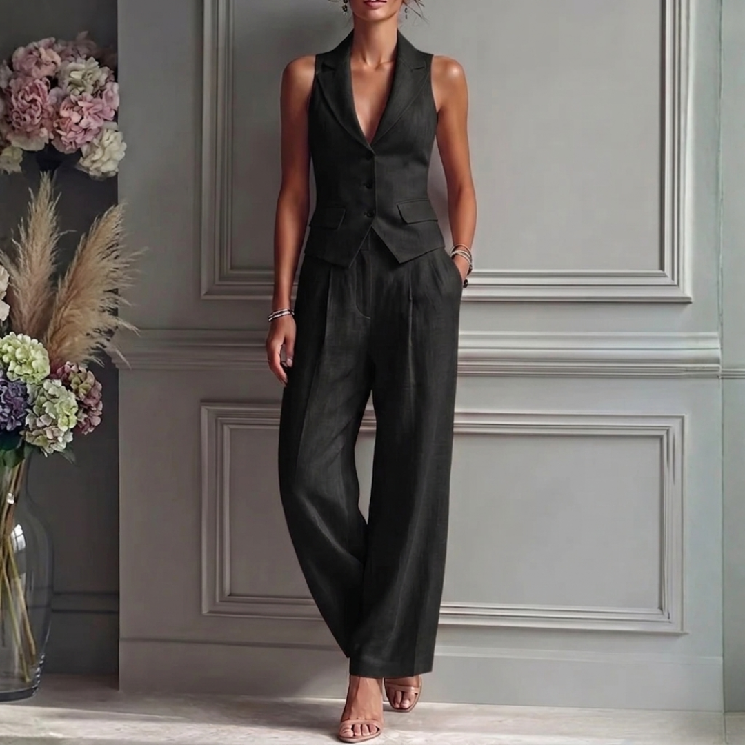 Women's backless vest and wide-leg trousers set, perfect for summer outings, featuring a stylish design and comfortable fit. 6