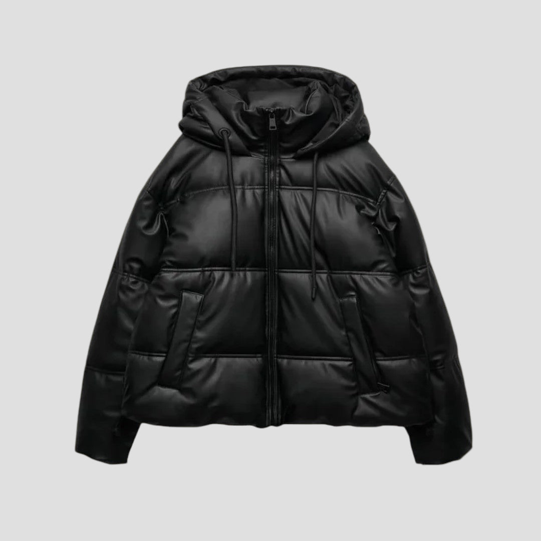Women's Black Puffer Jacket, Short Padded Winter Coat with Zip-Up Collar, Stylish and Warm Outerwear for Women 1