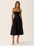 Elegant women's corset midi dress featuring a flattering sweetheart neckline, perfect for summer occasions, with a stylish design that enhances the feminine silhouette. 3