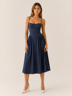 Elegant women's corset midi dress featuring a flattering sweetheart neckline, perfect for summer occasions, with a stylish design that enhances the feminine silhouette. 5