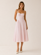 Elegant women's corset midi dress featuring a flattering sweetheart neckline, perfect for summer occasions, with a stylish design that enhances the feminine silhouette. 7