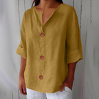 Women's loose fit blouse in lightweight summer linen, perfect for casual outings, featuring a relaxed silhouette and breathable fabric for comfort. 6