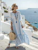 Women's plus size maxi kaftan dress in vibrant colors, perfect for summer occasions, featuring a flowy silhouette and lightweight fabric for comfort and style. 3