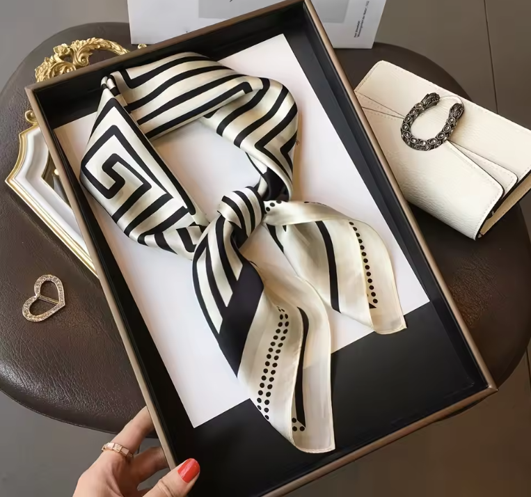 Women's silk square scarf in elegant patterns, perfect fashion accessory for all occasions, adding a touch of sophistication and style. 0