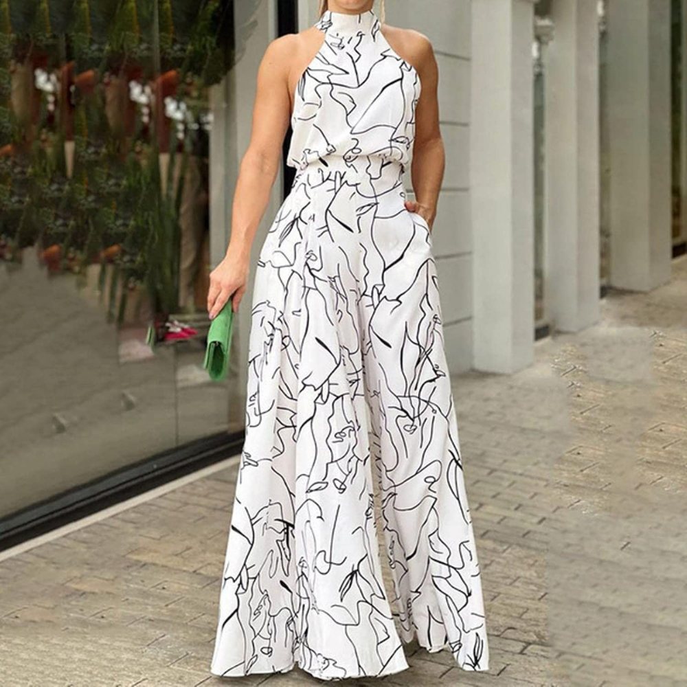 Women's sleeveless jumpsuit featuring an adjustable belt, perfect for casual outings, parties, or formal events. 0