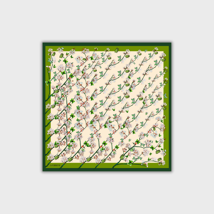 Women's square silk scarf featuring a luxurious design, ideal for versatile styling and elegant occasions, showcasing vibrant colors and a smooth texture. 2