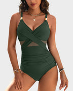 Women's tummy control one piece swimsuit featuring adjustable straps for a customizable fit, perfect for enhancing curves and providing comfort during swimming or sunbathing. 1