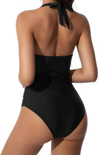 Women's tummy control one piece swimsuit featuring a flattering criss-cross V-neck design, perfect for enhancing curves and providing support. 3