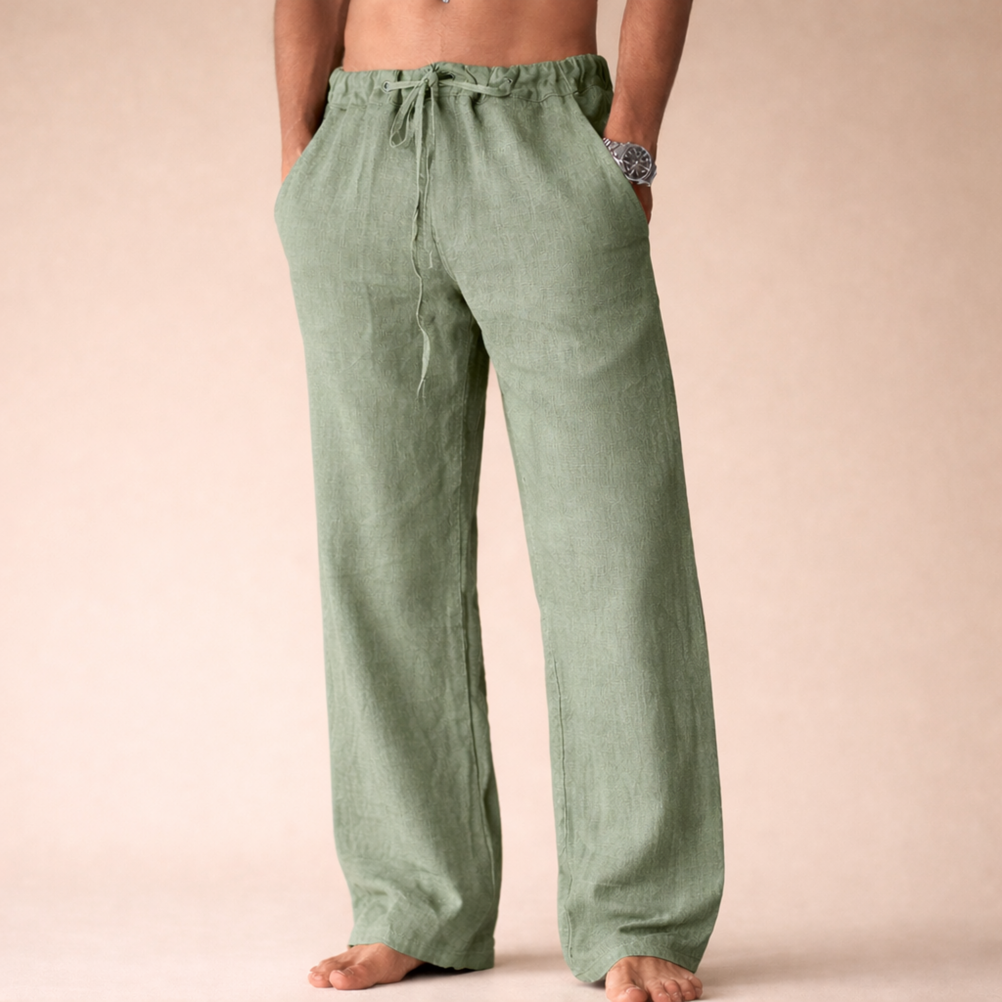 Women’s wide leg linen trousers designed for casual summer wear, featuring a breathable fabric, relaxed fit, and stylish look, perfect for warm weather outings. 1