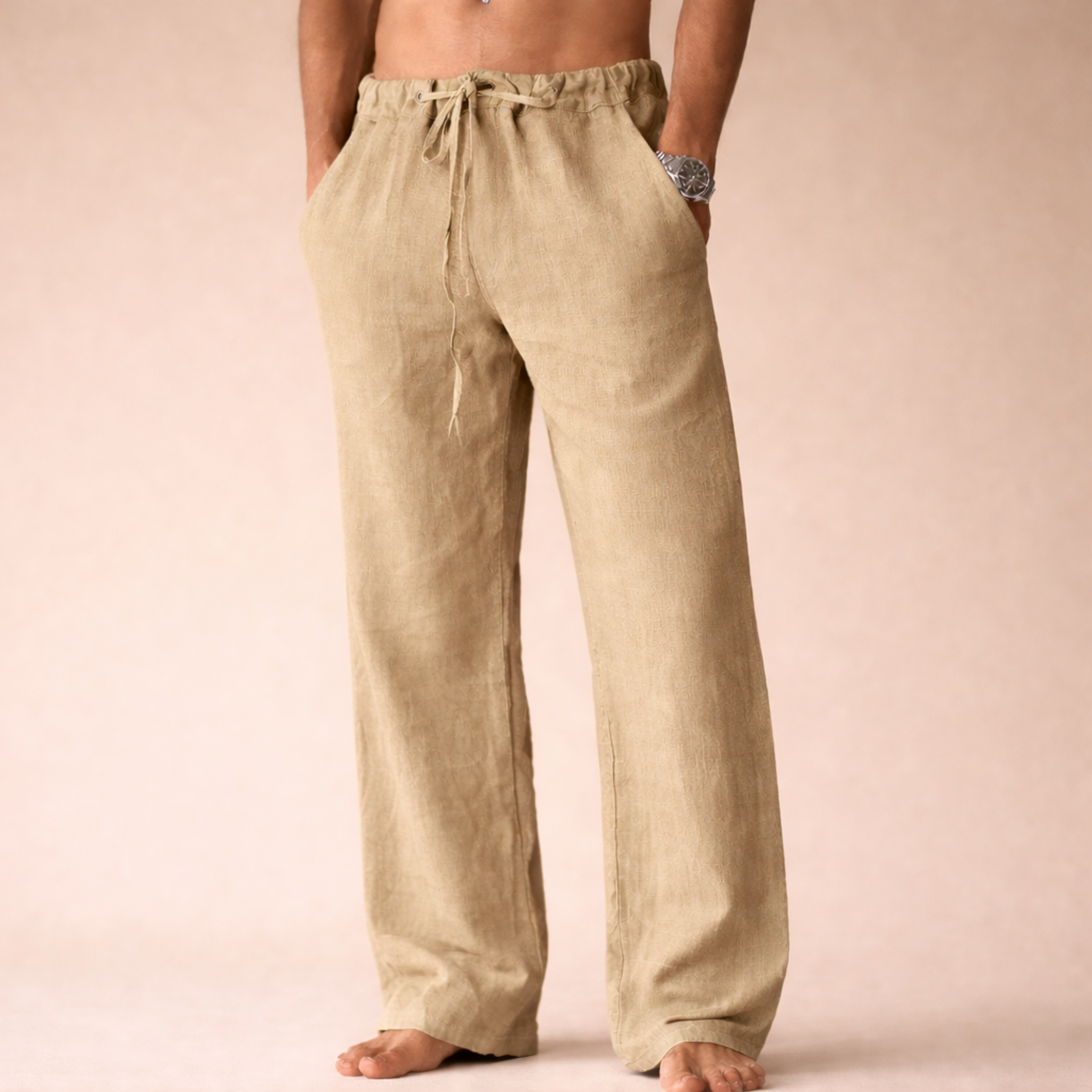 Women’s wide leg linen trousers designed for casual summer wear, featuring a breathable fabric, relaxed fit, and stylish look, perfect for warm weather outings. 2