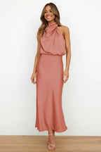 Satin Halter Neck Bodycon Maxi Dress