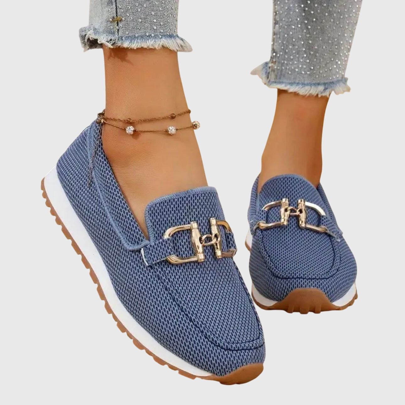 Orthopedic Slip-On Loafer Gold Horsebit Detail