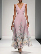 Floral Print Midi Dress Women Summer Wedding