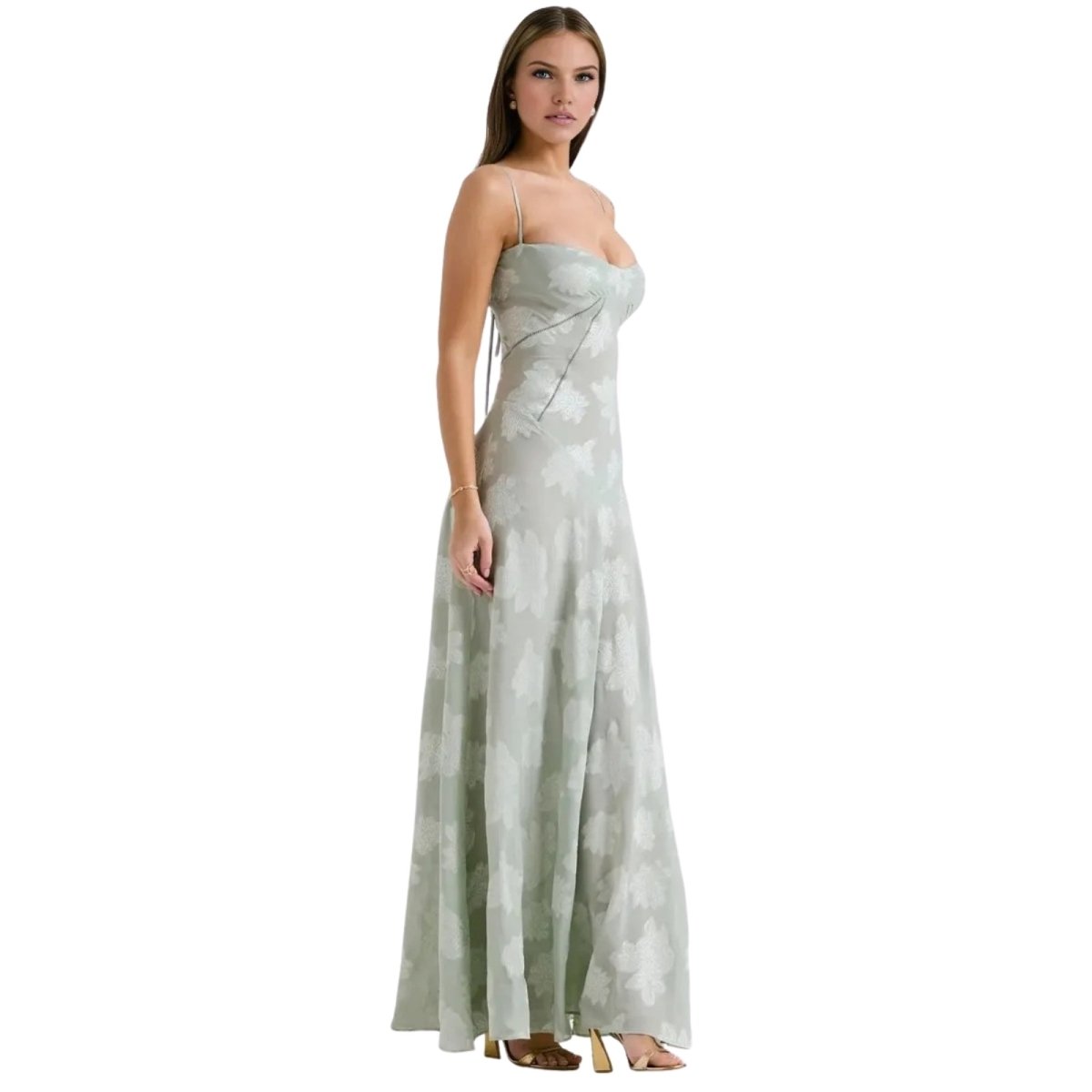 Floral Jacquard Maxi Gown with Corset Back