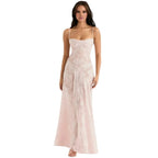 Floral Jacquard Maxi Gown with Corset Back