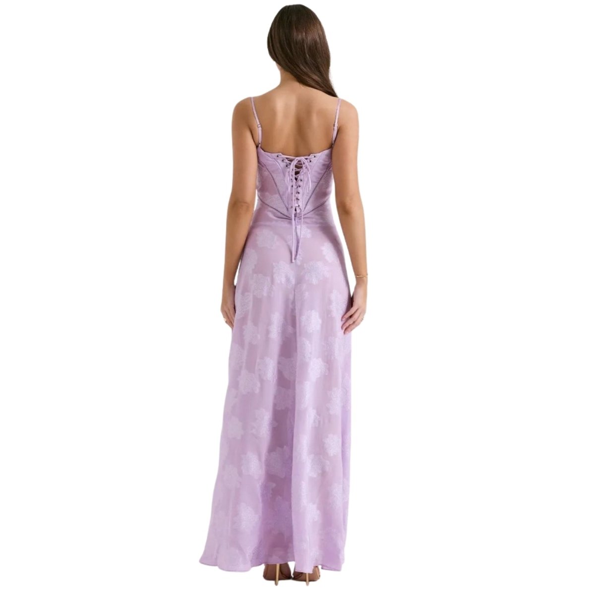 Floral Jacquard Maxi Gown with Corset Back