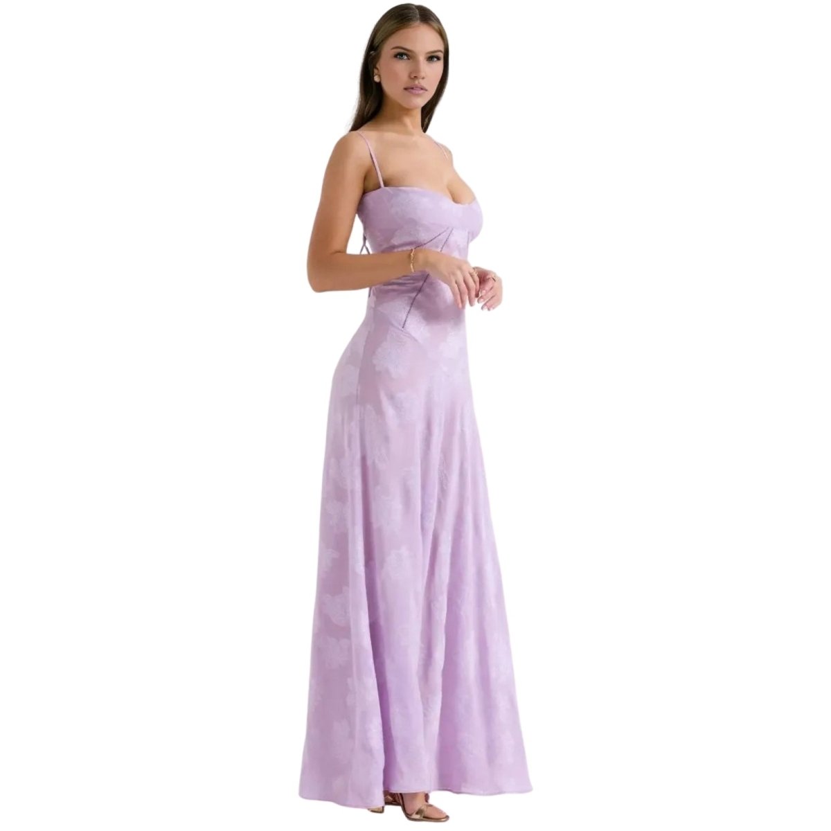 Floral Jacquard Maxi Gown with Corset Back