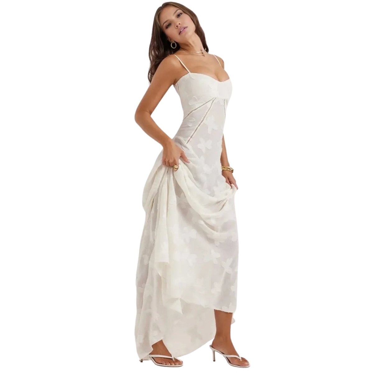 Floral Jacquard Maxi Gown with Corset Back