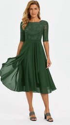 Embroidered Lace Midi Dress