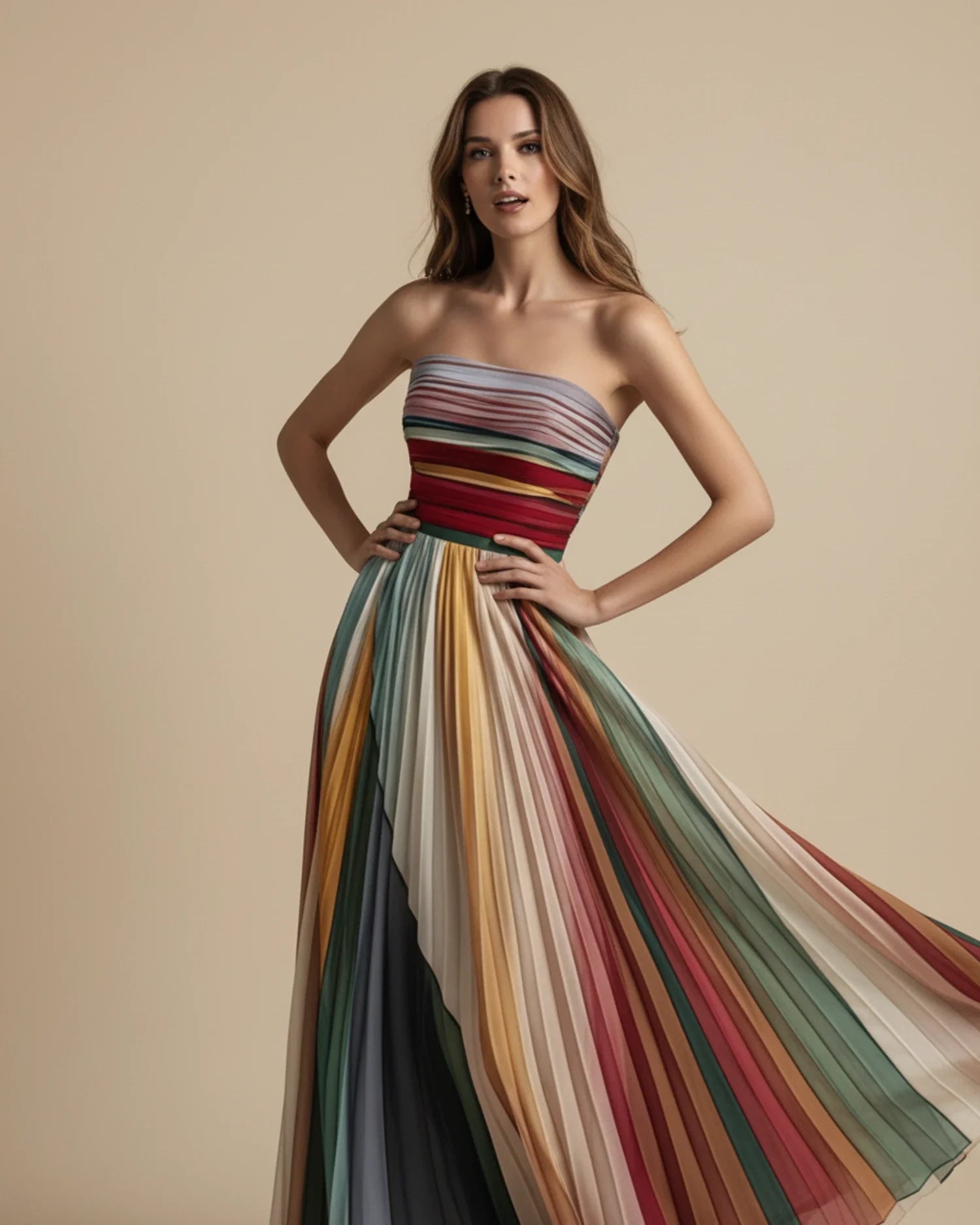 Strapless Maxi Dress Multicolor Stripe