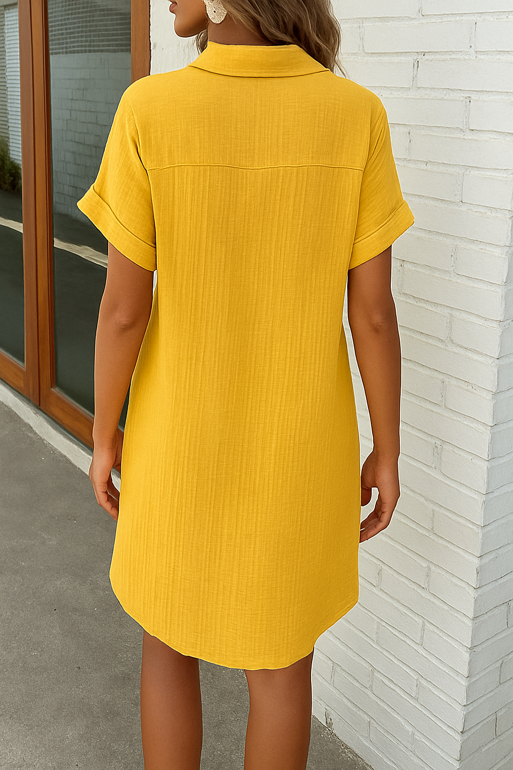 Linen Blend Midi Shirt Dress